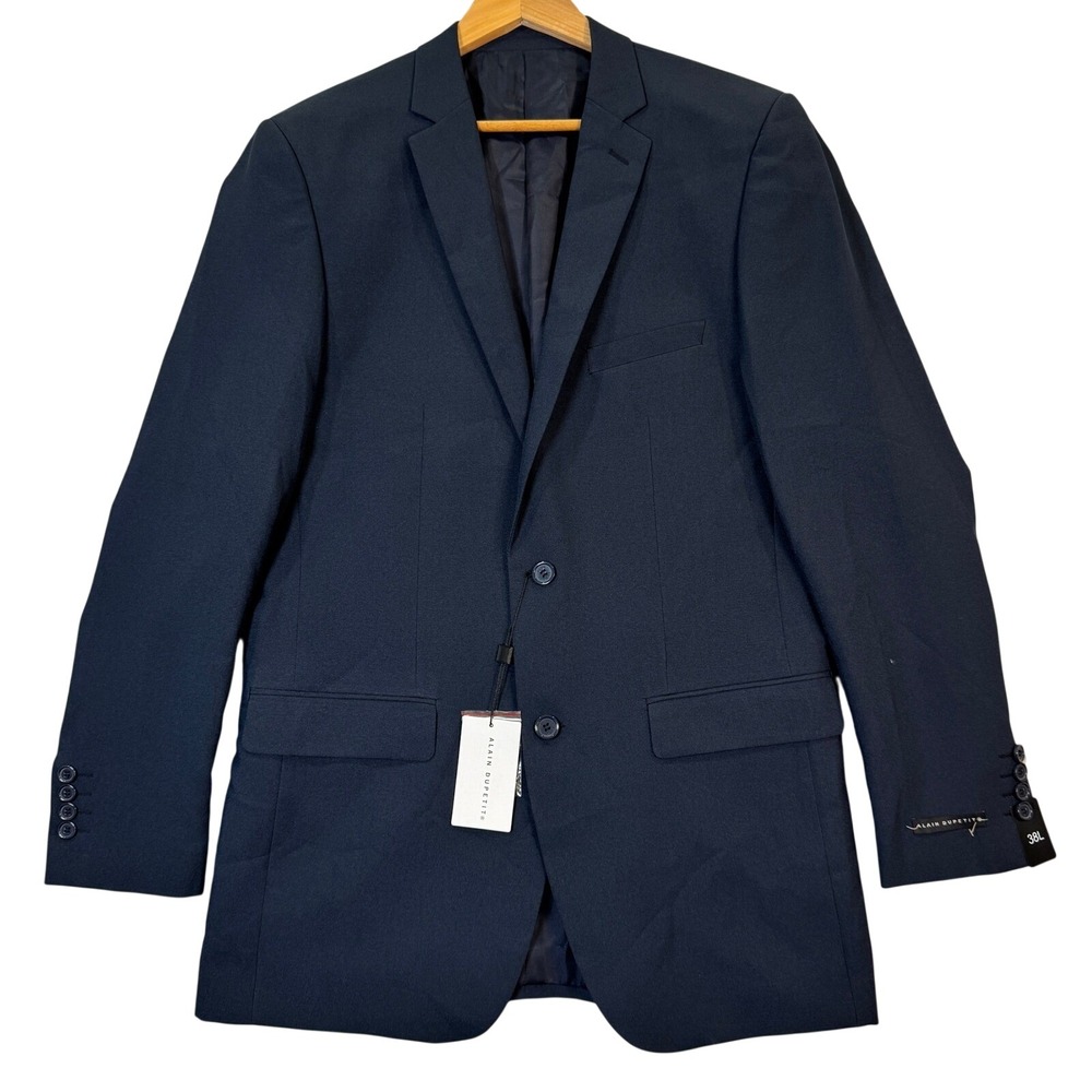 NEW Alain Dupetit Mens 38L Classic Fit Navy Suit Jacket Tech Blazer 2-Button